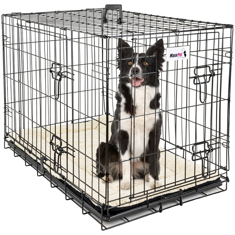 Maxxpet - Cage pour Chien 107x71x76 cm - Avec Coussin - Avec poignée - Caisse de transport pliante - 2 Portes - Noir