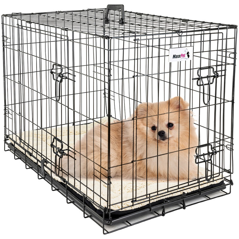 Maxxpet - Cage pour Chien 61x43x48 cm - Avec Coussin - Avec poignée - Caisse de transport pliante - 2 Portes - Noir