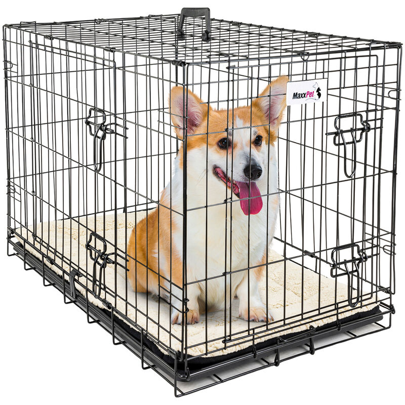 Maxxpet - Cage pour Chien 61x43x48 cm - Avec Coussin - Avec poignée - Caisse de transport pliante - 2 Portes - Noir