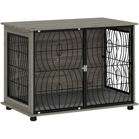 Cage pour chien à domicile, abri pour chiens, cage de domestique intérieure avec coussin, maison pour chiens avec fenêtre, box pour grands chiens, gris, dimensions : 100 x 60 x 73,5 cm