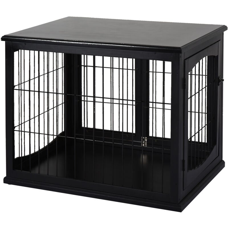 Pawhut - Cage pour chien animaux cage en bois mdf classe E1 3 portes verrouillables max. 30 Kg dim. 81L x 58l x 66H cm noir
