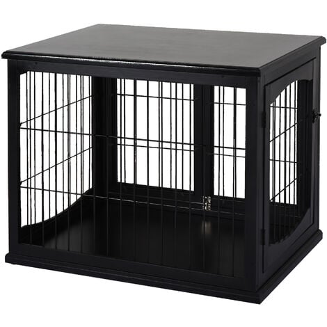 Cage pour chien animaux cage en bois MDF classe E1 3 portes verrouillables max. 30 Kg dim. 81L x 58l x 66H cm noir