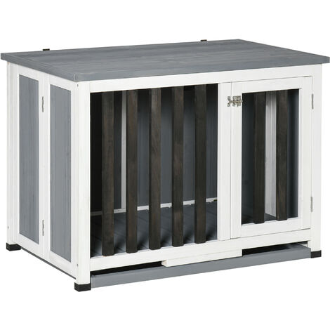 Cage pour Chien en Bois avec Station de Charge Sans Fils Cage Chien au  Chevet avec Tiroir et Porte Verrouillable Niche et Coussin Inclus 50 x 64 x  63 cm - Costway