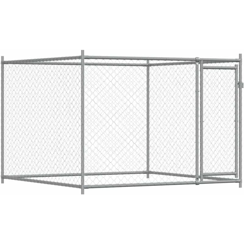 Cage pour chien avec porte 2 x 2 x 1,5 m acier galvanisé gris