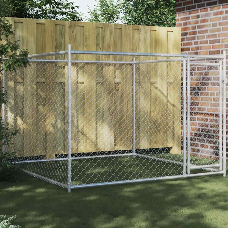 Cage pour chien avec porte, Enclos Parc Cage pour chiens gris 2x2x1,5 m acier galvanisé RG3Q74860 design in
