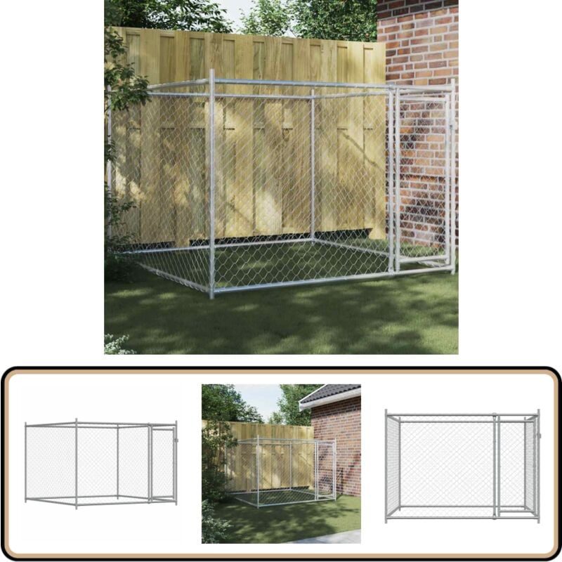 Cage pour chien avec porte gris 2x2x1,5 m acier galvanisé - Cages Pour Chien - Chenil Extérieur - Abri Pour Chien - Enceinte Pour Chien - Espace