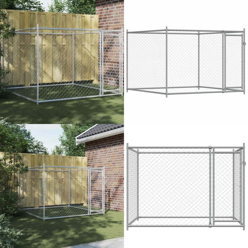Vidaxl - Cage pour chien avec porte gris 2x2x1,5 m acier galvanisé - Cages Pour Chien - Chenil Extérieur - Abri Pour Chien - Enceinte Pour Chien
