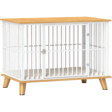 Cage pour chien avec porte verrouillable, coussin amovible, bonne ventilation, acier, 86x60x70 cm, blanc+gris