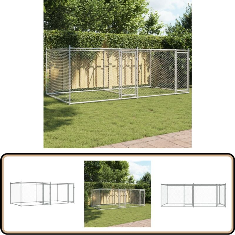Vidaxl - Cage pour chien avec portes gris 4x2x1,5 m acier galvanisé - Cages Pour Chien - Chenil Extérieur - Abri Pour Chien - Enceinte Pour Chien