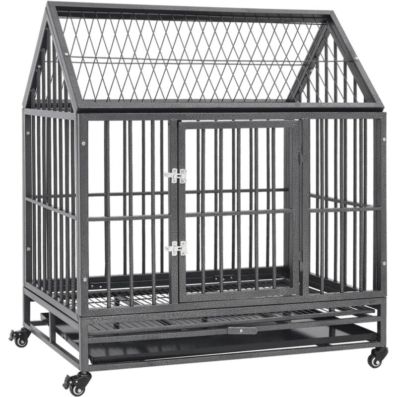 Vidaxl - Cage pour chien avec roues et toit Acier 92x62x106 cm