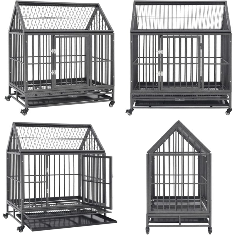 Vidaxl - Cage pour chien avec roues et toit Acier 92x62x106 cm - cage pour chien - cages pour chien - Home & Living - Noir