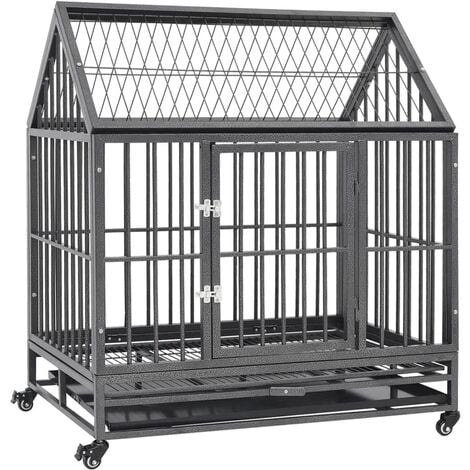 Cage pour chien avec roues et toit Acier 92x62x106 cm vidaXL - N/A