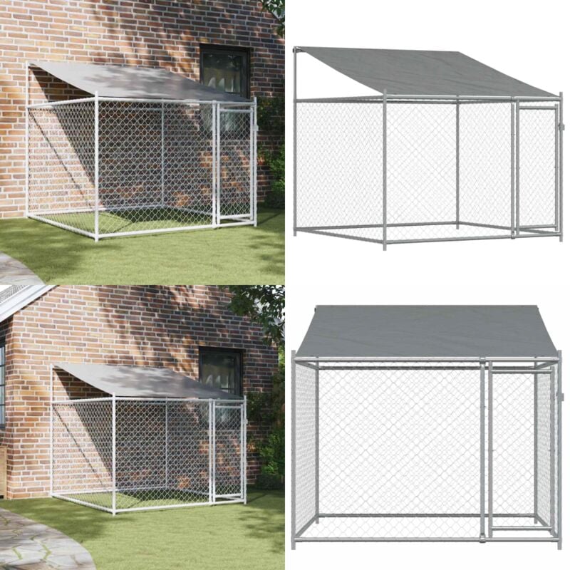 Cage pour chien avec toit et porte gris 2x2x2 m acier galvanisé - Cages Pour Chien - Chenil Extérieur - Abri Pour Chien - Enceinte Pour Chien