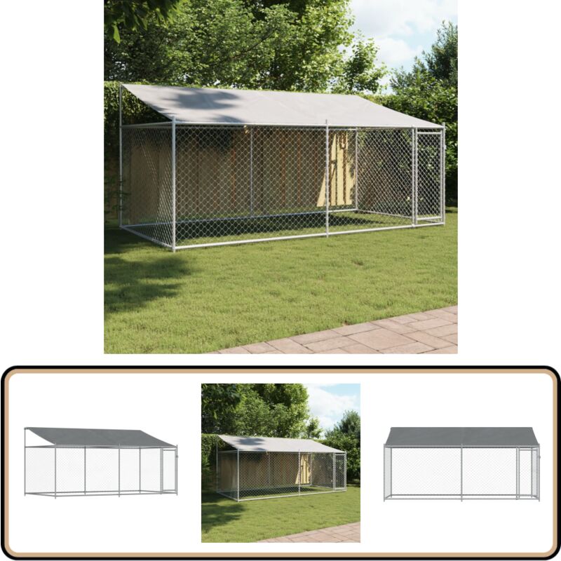 Vidaxl - Cage pour chien avec toit et porte gris 4x2x2 m acier galvanisé - Cage Pour Chien - Chenil Extérieur - Abri Pour Chien - Enceinte Pour Chien