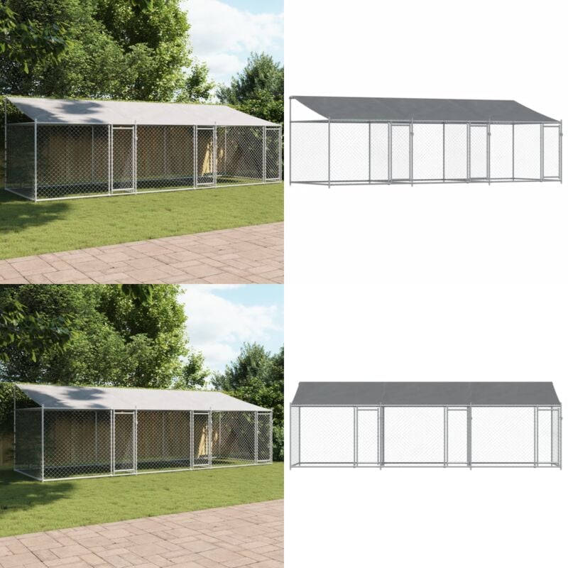 Vidaxl - Cage pour chien avec toit et portes gris 6x2x2m acier galvanisé - Cage Pour Chien - Chenil Extérieur - Abri Pour Chien - Enceinte Pour Chien