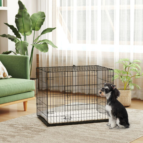 Cage pour chien cage de transport pour chien pliable avec 2 portes plateau amovible coussin lavable 75x48.5x53cm noir