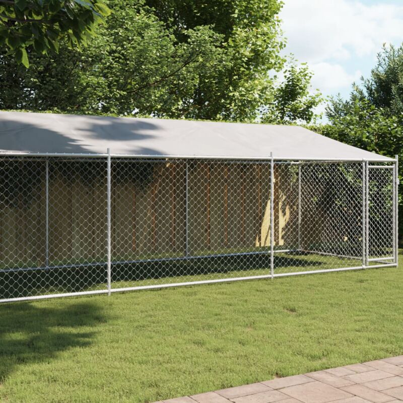 Vidaxl - Cage pour chien avec toit et porte gris 8x2x2 m acier galvanisé