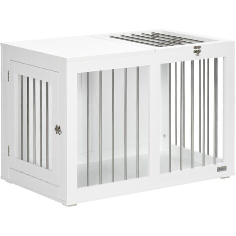 Cage pour chien de taille moyenne, 80 x 50 x 56,5 cm, avec portes et fonction de transport, blanche.