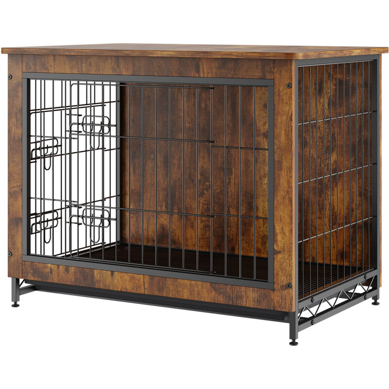 Cage pour chien en bois Mophorn de 32 po avec portes doubles, table d'appoint robuste avec plateau amovible, niche d'intérieur moderne pour chiens