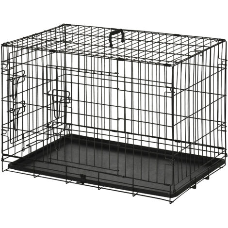 Cage pour chien en métal, cage de transport avec bac amovible, noir