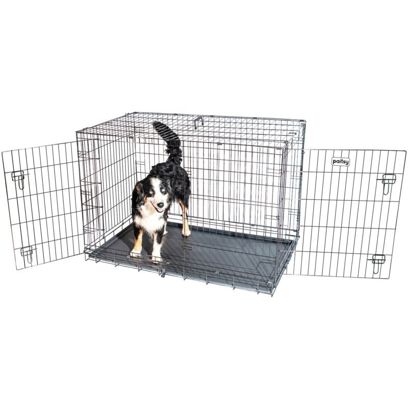 Paitsy - Cage pour chien Fortressoo2XL, caisse de transport pour grand chien 122x75x84cm, pliable, 2 portes, plateau amovible, utilisation interieur