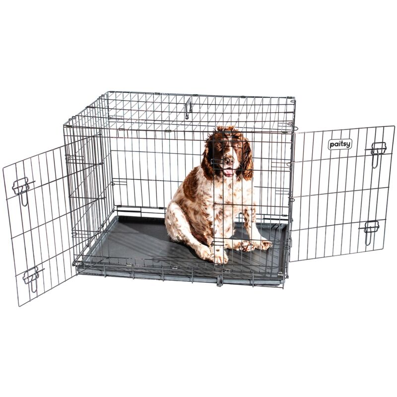 Cage pour chien FortressooL, caisse de transport pour chien moyen 90x60x67cm, pliable, 2 portes, plateau amovible, utilisation interieur, Paitsy