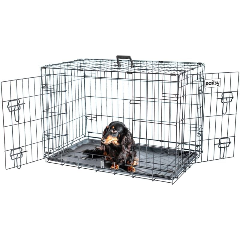 Paitsy - Cage pour chien FortressooM, caisse de transport pour chien et chiot 75x47x54cm, pliable, 2 portes, plateau amovible, utilisation interieur