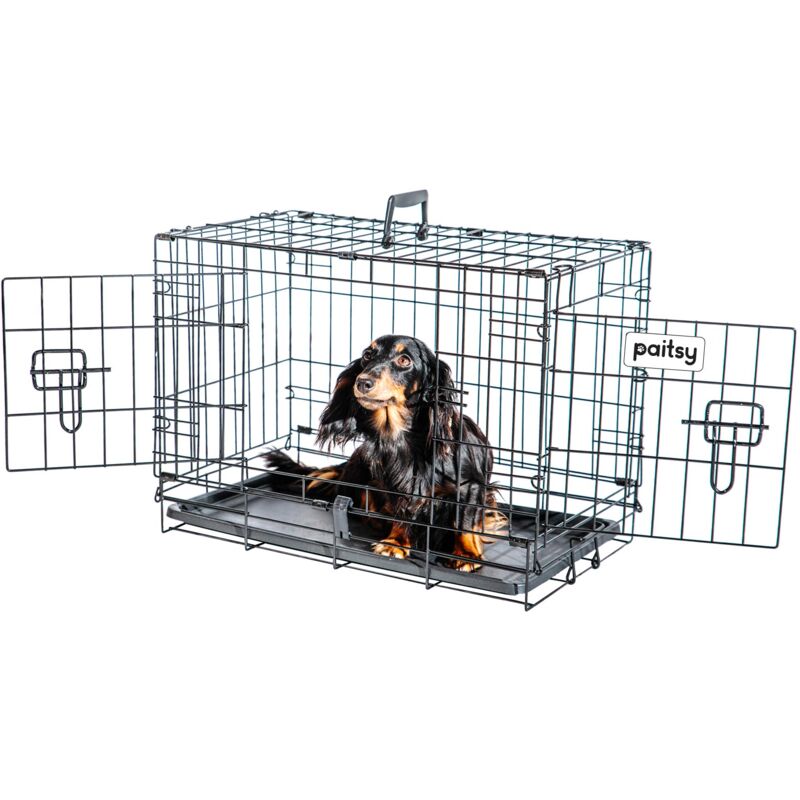 Paitsy - Cage pour chien FortressooXS, caisse de transport pour chien et chiot 56x33x41cm, pliable, 2 portes, plateau amovible, utilisation interieur