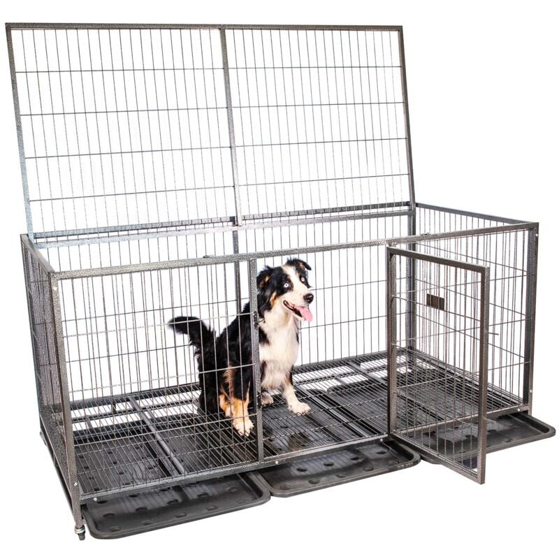 Paitsy - Cage pour chien intérieur et extérieur Mouvedy2XL, 180x93x89cm, caisse de transport, roues verrouillables, pliable, 2 portes, plateau
