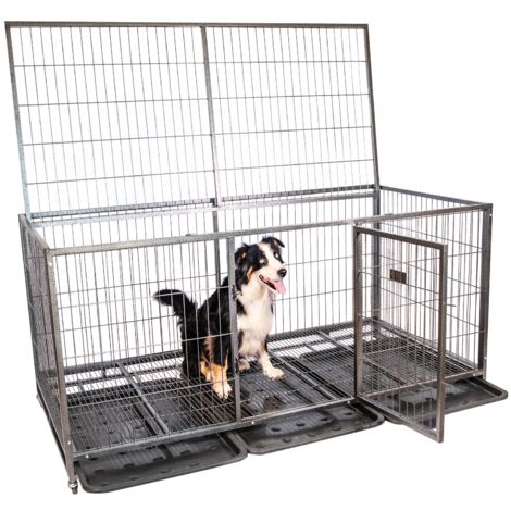 Cage pour chien intérieur et extérieur Mouvedy2XL, 180x93x89cm, caisse de transport, roues verrouillables, pliable, 2 portes, plateau amovible,Paitsy