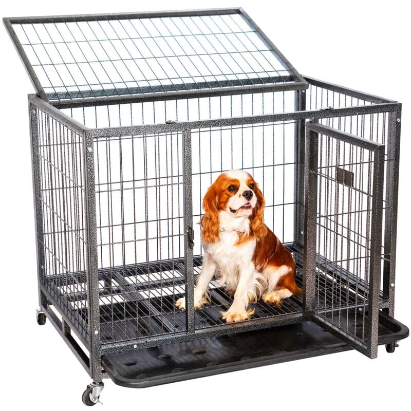 Paitsy - Cage pour chien intérieur et extérieur MouvedyL, 94x64x76cm, caisse de transport, roues verrouillables, pliable, 2 portes, plateau amovible