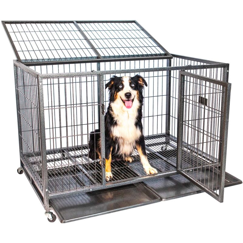 Paitsy - Cage pour chien intérieur et extérieur MouvedyXL, 123x79x84cm, caisse de transport, roues verrouillables, pliable, 2 portes, plateau amovible