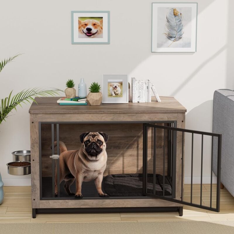 Tlgreen - Cage pour Chien Interieur,93x64x58cm,Cage de Transport pour Animaux,Maison pour Chien,Caisse pour Chien avec 2 Gamelles et Portes,Jusqu'à