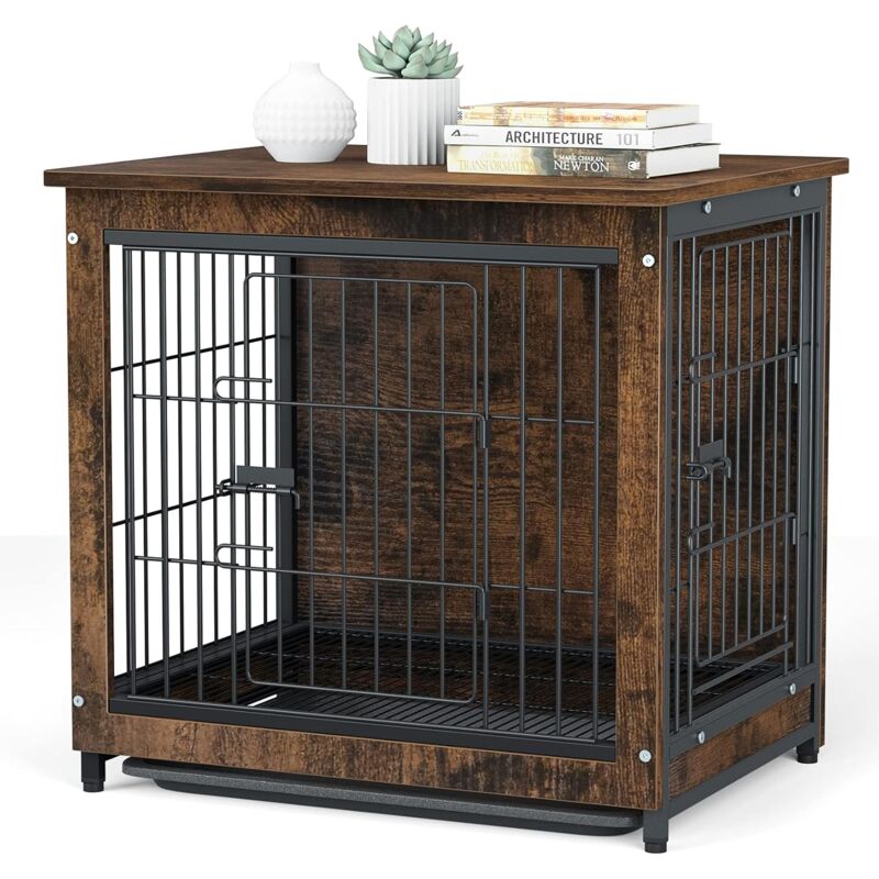 Bingo Paw - Cage pour Chien Intérieur en Bois Cage Chien Chats Lapins Meuble Industriel 63 x 59 x 51cm