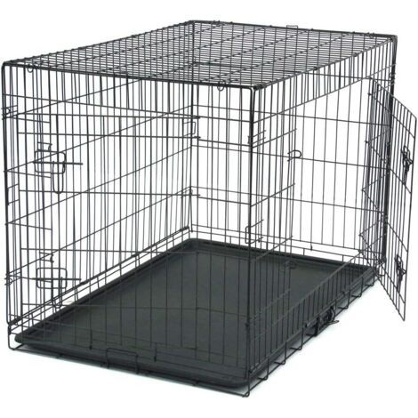 Cage pour Chien Lourd, 107 x 70 x 77.5 cm, pour Chiens de Taille Grande et Moyennet, Double Porte Amovible, Nettoyage Facile, Parc à Chiens