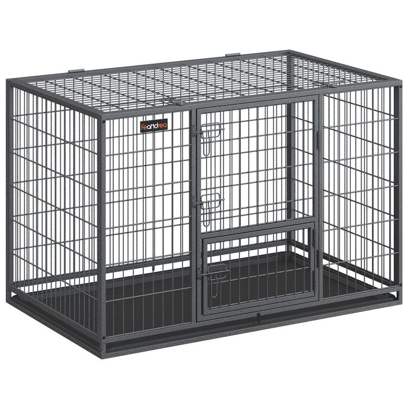 Feandrea - Cage pour Chien Lourd, Caisse pour Chien, 122 x 75,5 x 80,5 cm, pour Chiens Moyens et Grands, Anti-évasion, Double Porte Amovible, Parc