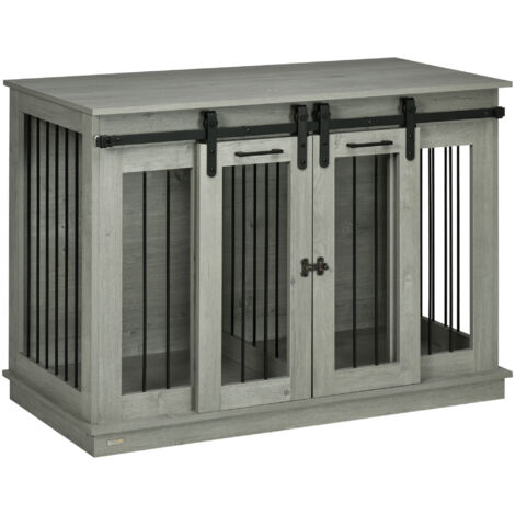 Cage pour chien, niche à deux compartiments pour chien moyen, caisse double porte, maison en gris, 120 x 60 x 88,5 cm