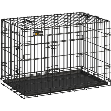 Cage pour Chien Pliable avec 2 Portes, Plateau Amovible, 92,5 x 57,5 x 64 cm, Taille L, Noir