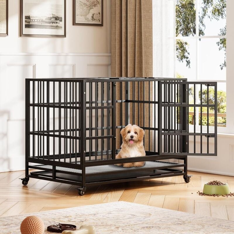 Hoerfuriy - Cage pour Chien Pliable avec 2 Portes, Plateau Amovible, Noir - 108x 72x85cm