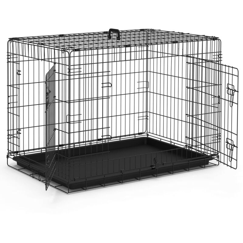 Vounot - Cage pour chien pliable avec 2 portes verrouillable plateau amovible 92x58x64cm