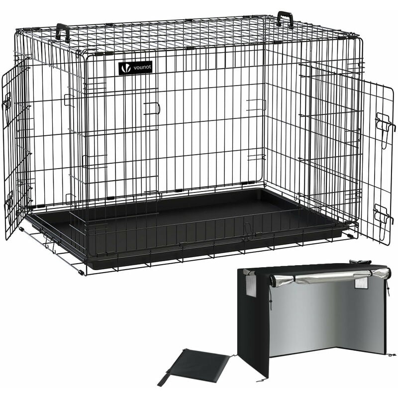 Vounot - Cage pour chien pliable avec 2 portes verrouillable plateau amovible et housse de protection 107x70x78cm