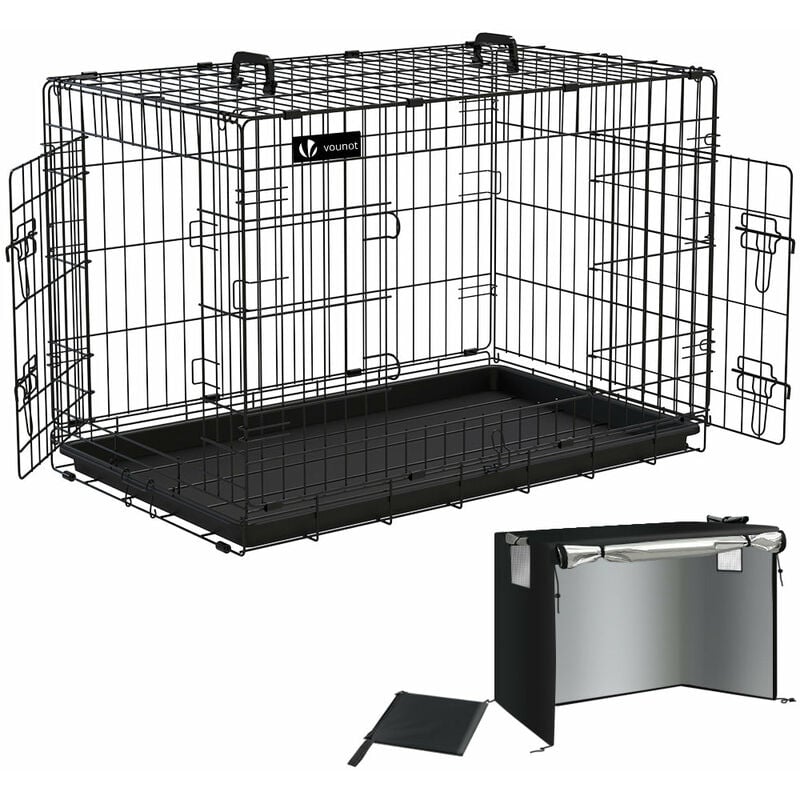 Vounot - Cage pour chien pliable avec 2 portes verrouillable plateau amovible et housse de protection 92x58x64cm