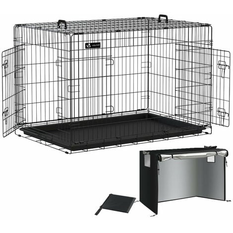 Cage pour chien pliable avec 2 portes verrouillable plateau amovible et housse de protection 122x75x81cm