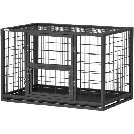 Cage pour chien robuste niche intérieure toit ouvrant porte de nourrissage acier 94x60x64 cm noir