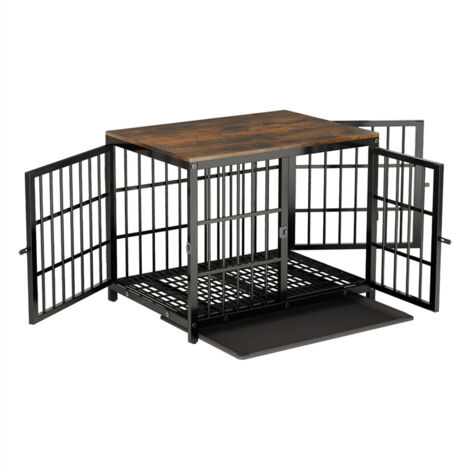 Cage pour chien XXL en bois 90x62x68.5cm – Diviseur amovible – 4 portes – Capacité 50kg – Espace intérieur 85.5x61.2x56.1cm – Bingopaw