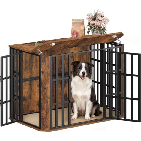 Cage pour Chien,avec Porte d'alimentation Supérieure,Multi-Portes