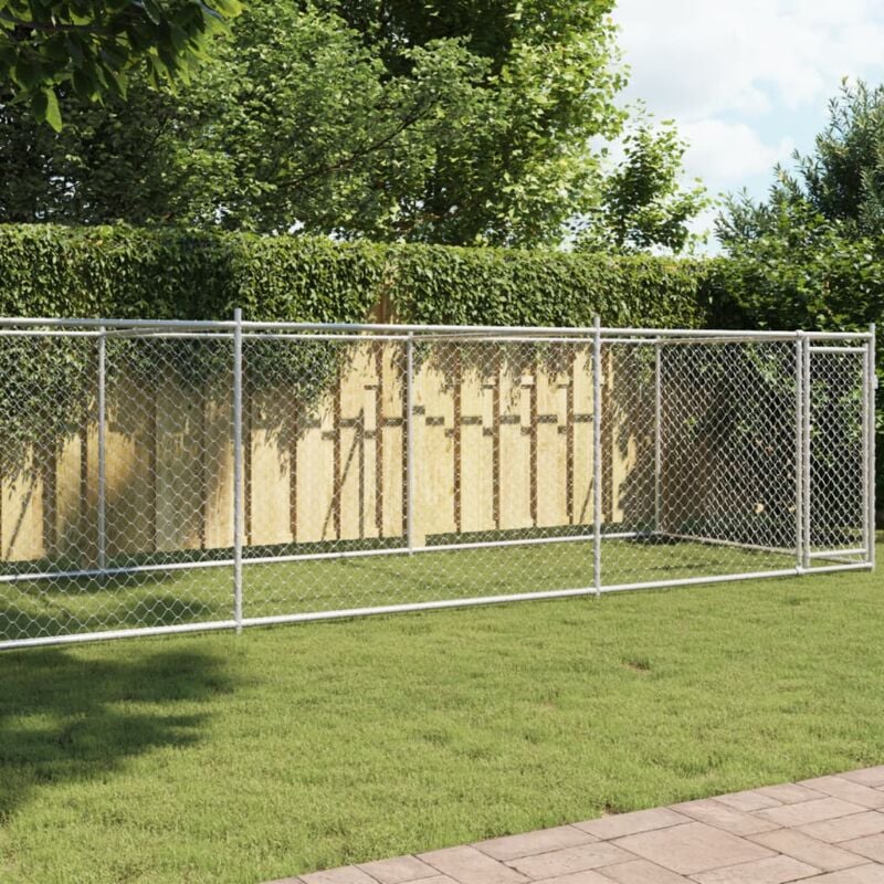 Design In - Cage pour chien,Parc Enclos pour chien avec porte gris 8x2x1,5 m acier galvanisé CFW534365