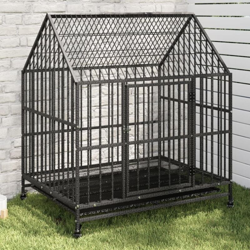 Cage pour chien,Parc Enclos pour chien avec roues noir gris acier galvanisé CFW684916