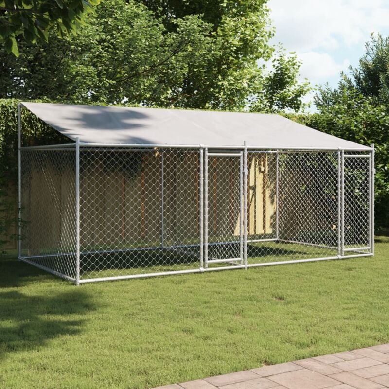Design In - Cage pour chien,Parc Enclos pour chien avec toit et portes gris 4x2x2m acier galvanisé CFW636362
