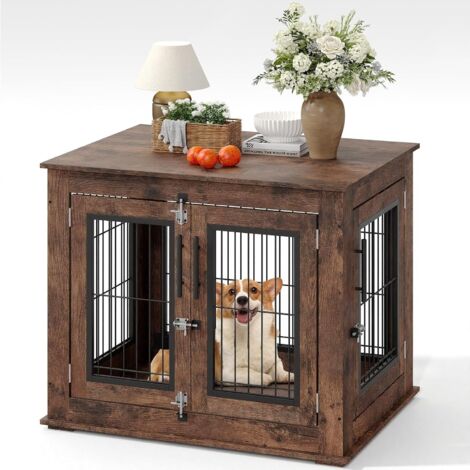 Cage pour Chiens,  80 x 60 x 66 cm ,Niche Moderne pour Chiens, Cage pour Chiots, Maisonnette pour Animaux, 2 Portes